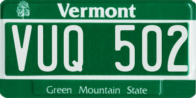 VT license plate VUQ502