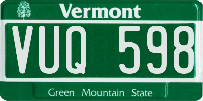 VT license plate VUQ598