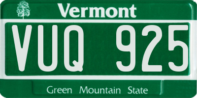 VT license plate VUQ925