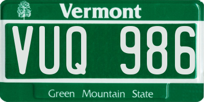 VT license plate VUQ986
