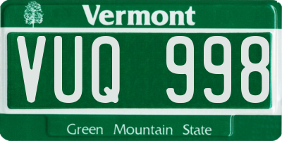 VT license plate VUQ998