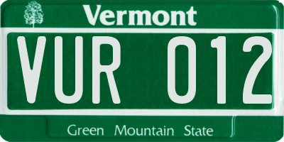 VT license plate VUR012