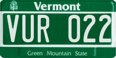 VT license plate VUR022