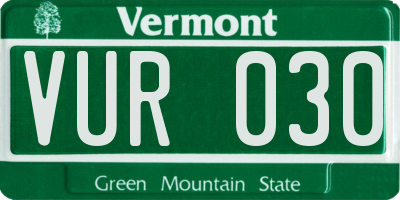 VT license plate VUR030