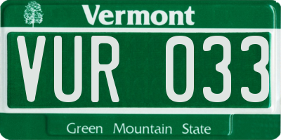 VT license plate VUR033