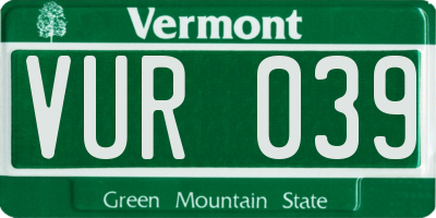 VT license plate VUR039