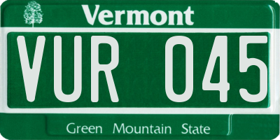 VT license plate VUR045