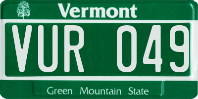VT license plate VUR049
