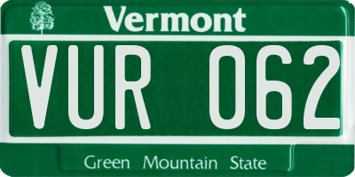 VT license plate VUR062