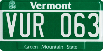 VT license plate VUR063