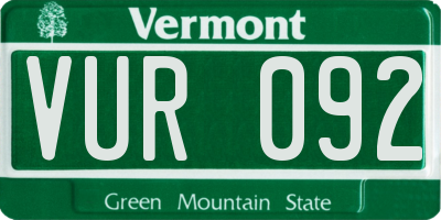 VT license plate VUR092