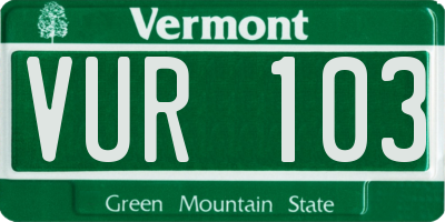 VT license plate VUR103