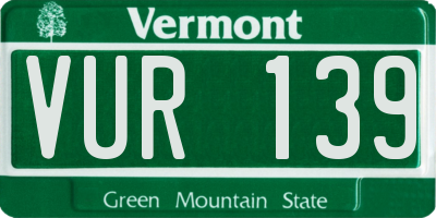 VT license plate VUR139