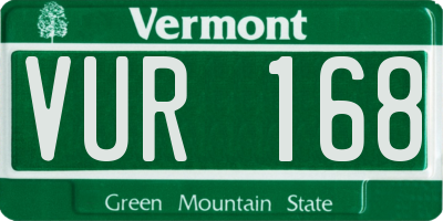 VT license plate VUR168