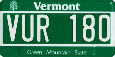 VT license plate VUR180