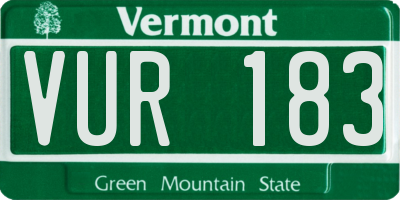 VT license plate VUR183