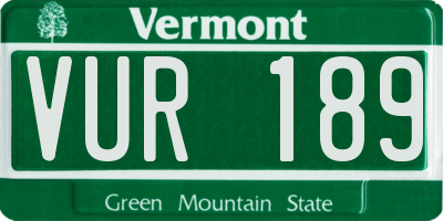 VT license plate VUR189