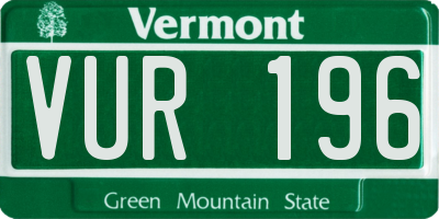 VT license plate VUR196