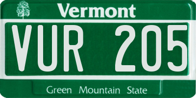 VT license plate VUR205