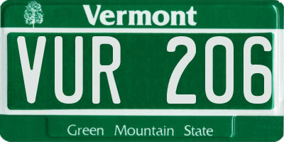 VT license plate VUR206