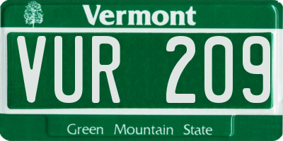VT license plate VUR209