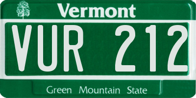 VT license plate VUR212