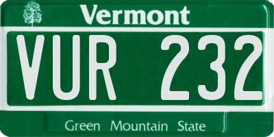 VT license plate VUR232
