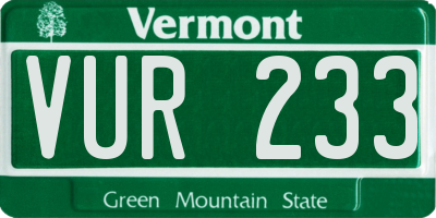VT license plate VUR233
