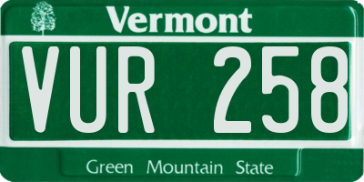 VT license plate VUR258
