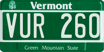 VT license plate VUR260