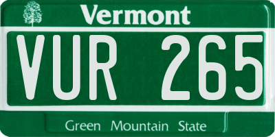 VT license plate VUR265