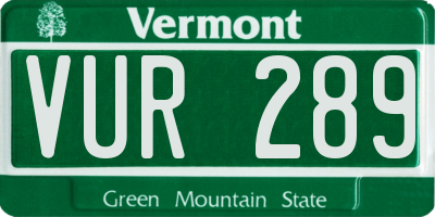 VT license plate VUR289
