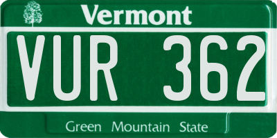 VT license plate VUR362