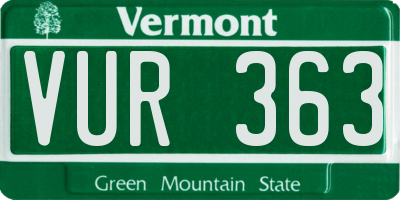 VT license plate VUR363