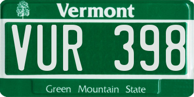 VT license plate VUR398