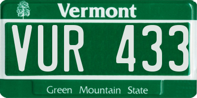 VT license plate VUR433