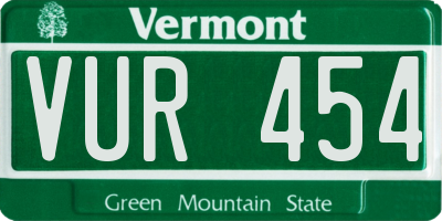 VT license plate VUR454
