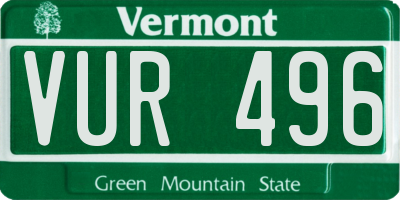 VT license plate VUR496