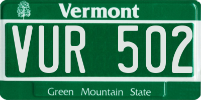 VT license plate VUR502