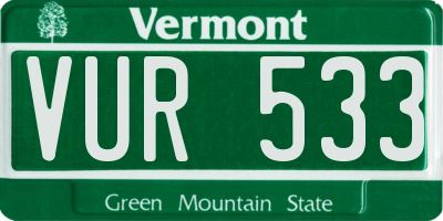 VT license plate VUR533