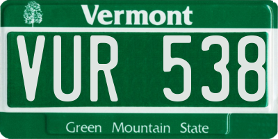 VT license plate VUR538