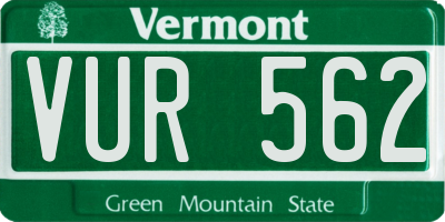 VT license plate VUR562