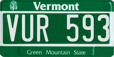 VT license plate VUR593