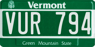 VT license plate VUR794