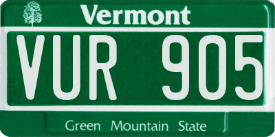 VT license plate VUR905