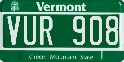 VT license plate VUR908