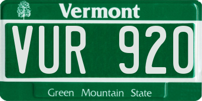VT license plate VUR920
