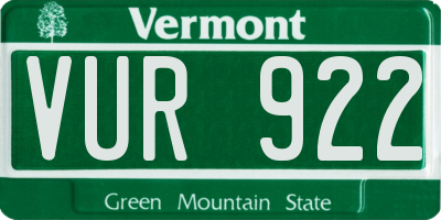 VT license plate VUR922