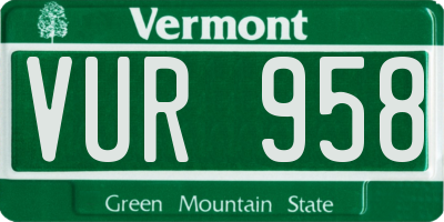 VT license plate VUR958