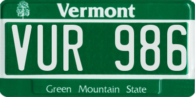 VT license plate VUR986